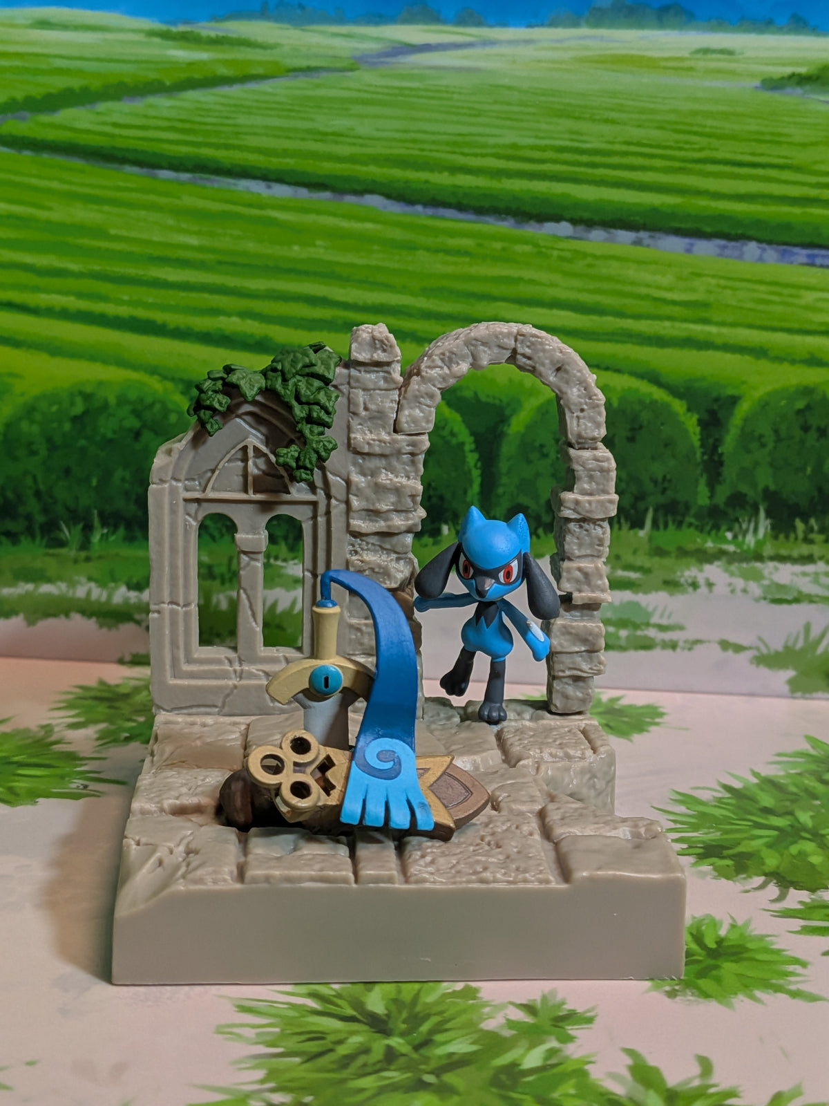 Re-Ment Pokémon: Diorama Collection - Ancient Castle Ruins - Riolu & Monorpale | Riolu & Honedge | Riolu & Hitotsuki (~10cm)