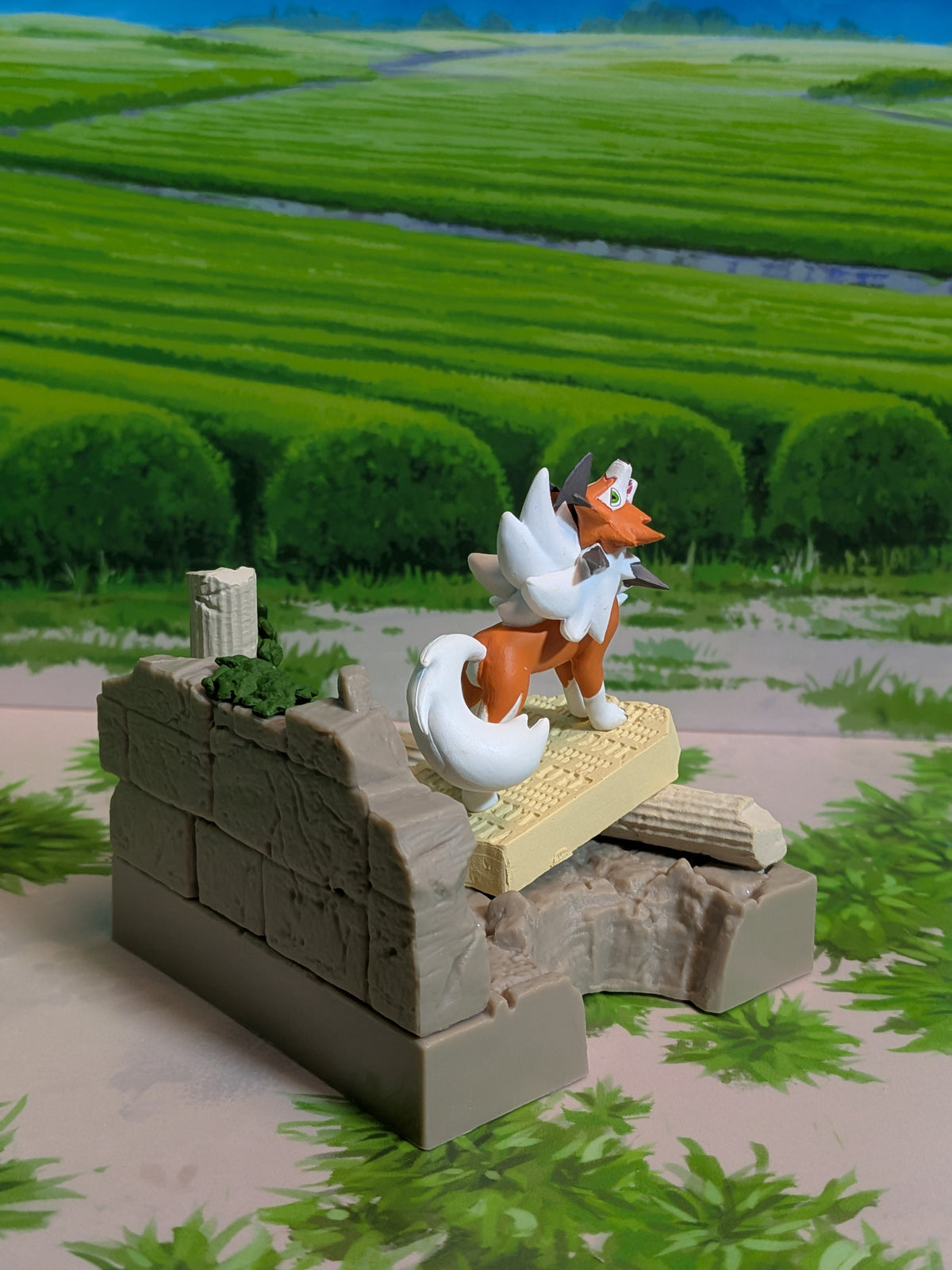 Re-Ment Pokémon: Diorama Collection - Ancient Castle Ruins - Lougaroc (Forme Crépusculaire) | Lycanroc (Dusk Form) | Lugarugan (Tasogare no Sugata) (~10cm)