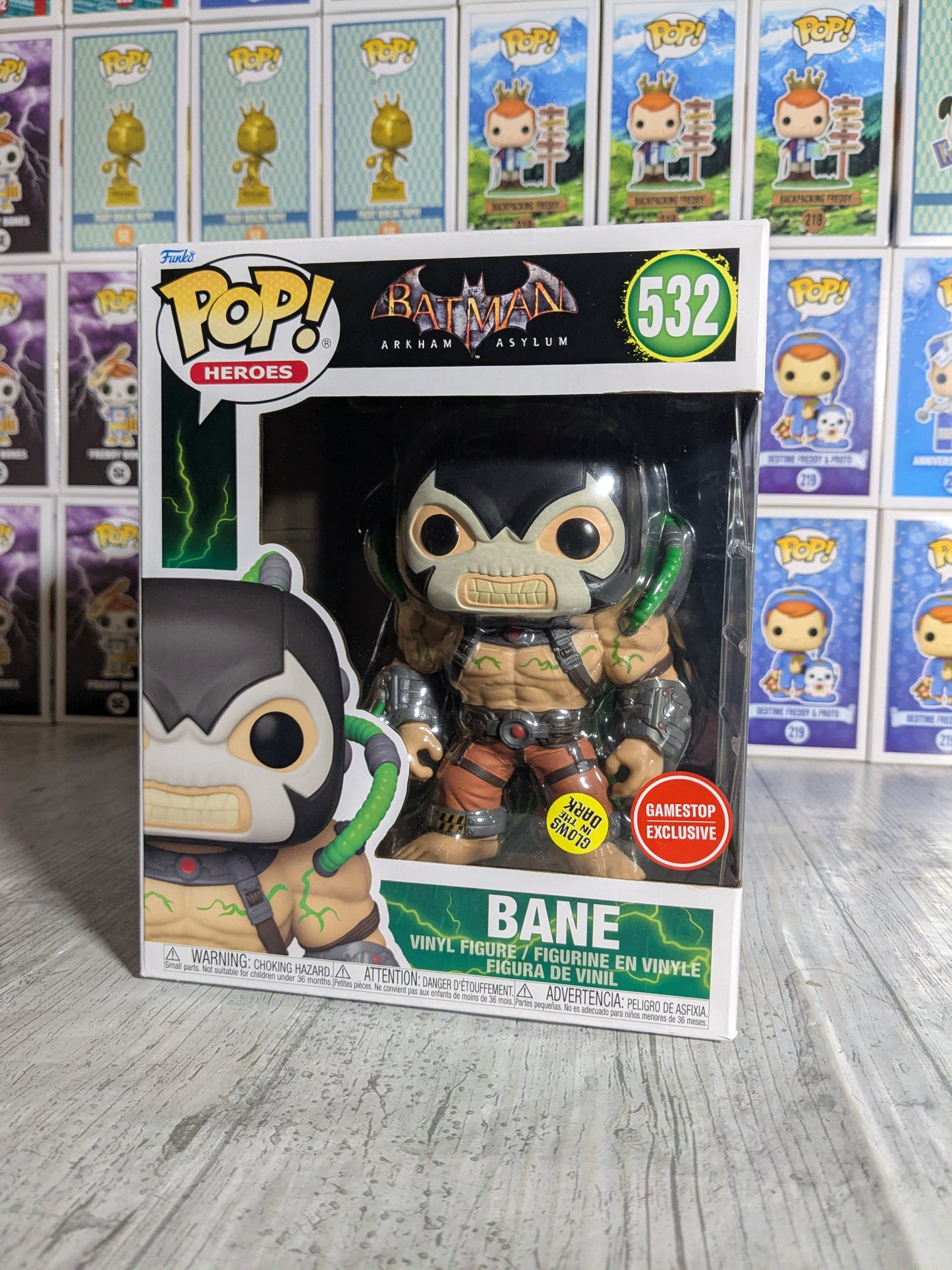 Funko pop Heroes #532 - Bane (GameStop Exclusive/ Glow in The Dark/ Damaged Box/ Damaged Plastic/ Opened)