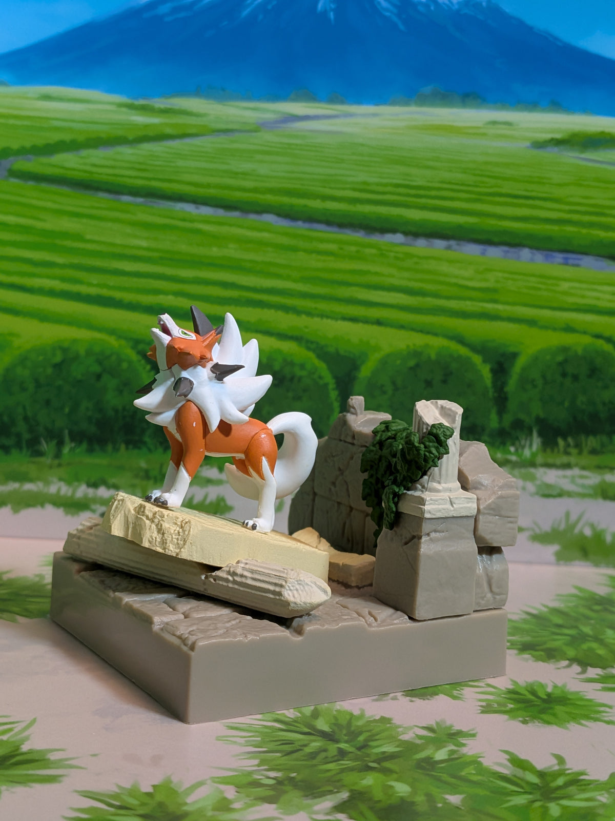 Re-Ment Pokémon: Diorama Collection - Ancient Castle Ruins - Lougaroc (Forme Crépusculaire) | Lycanroc (Dusk Form) | Lugarugan (Tasogare no Sugata) (~10cm)