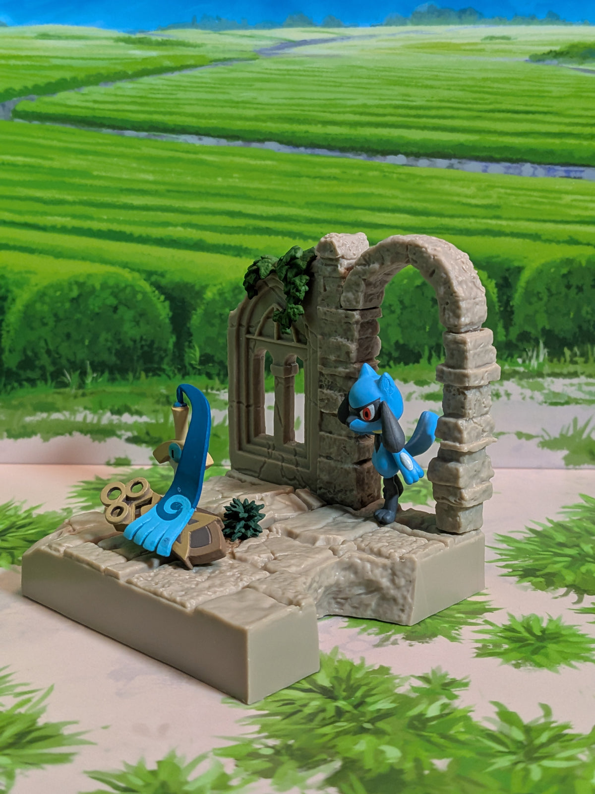 Re-Ment Pokémon: Diorama Collection - Ancient Castle Ruins - Riolu & Monorpale | Riolu & Honedge | Riolu & Hitotsuki (~10cm)