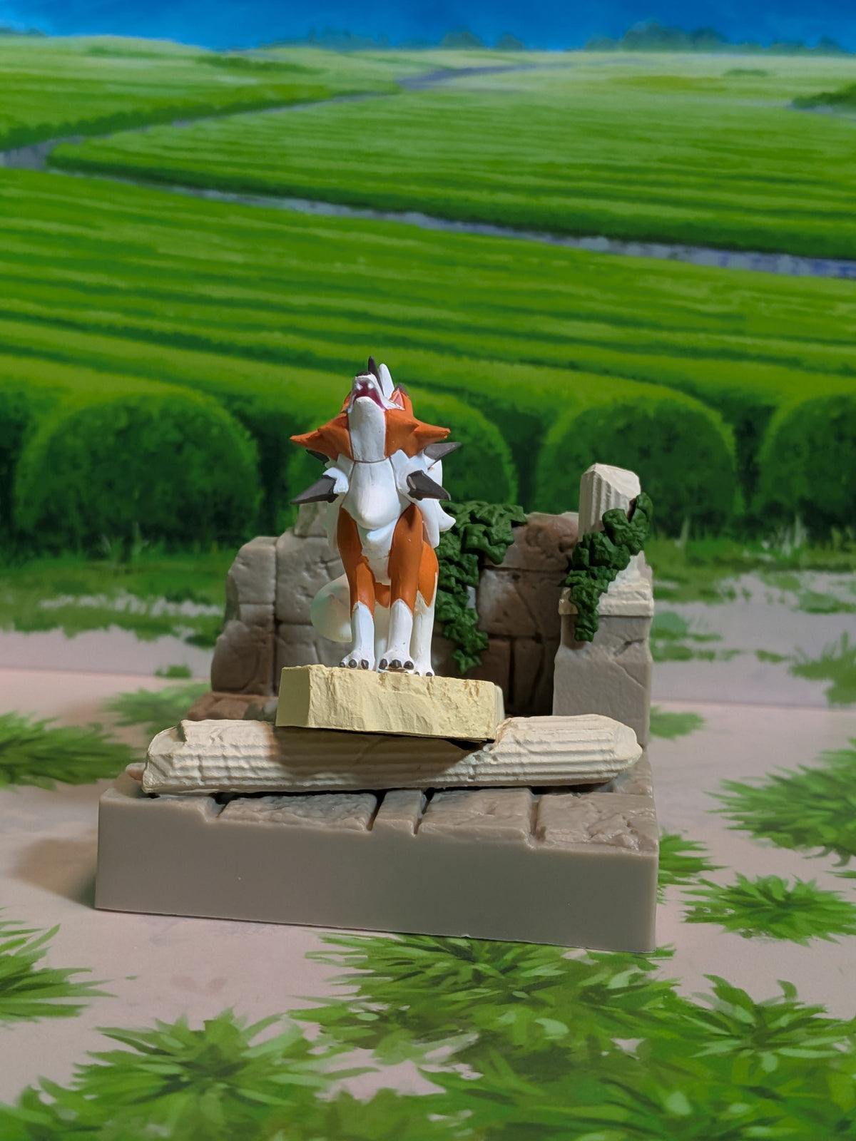 Re-Ment Pokémon: Diorama Collection - Ancient Castle Ruins - Lougaroc (Forme Crépusculaire) | Lycanroc (Dusk Form) | Lugarugan (Tasogare no Sugata) (~10cm)