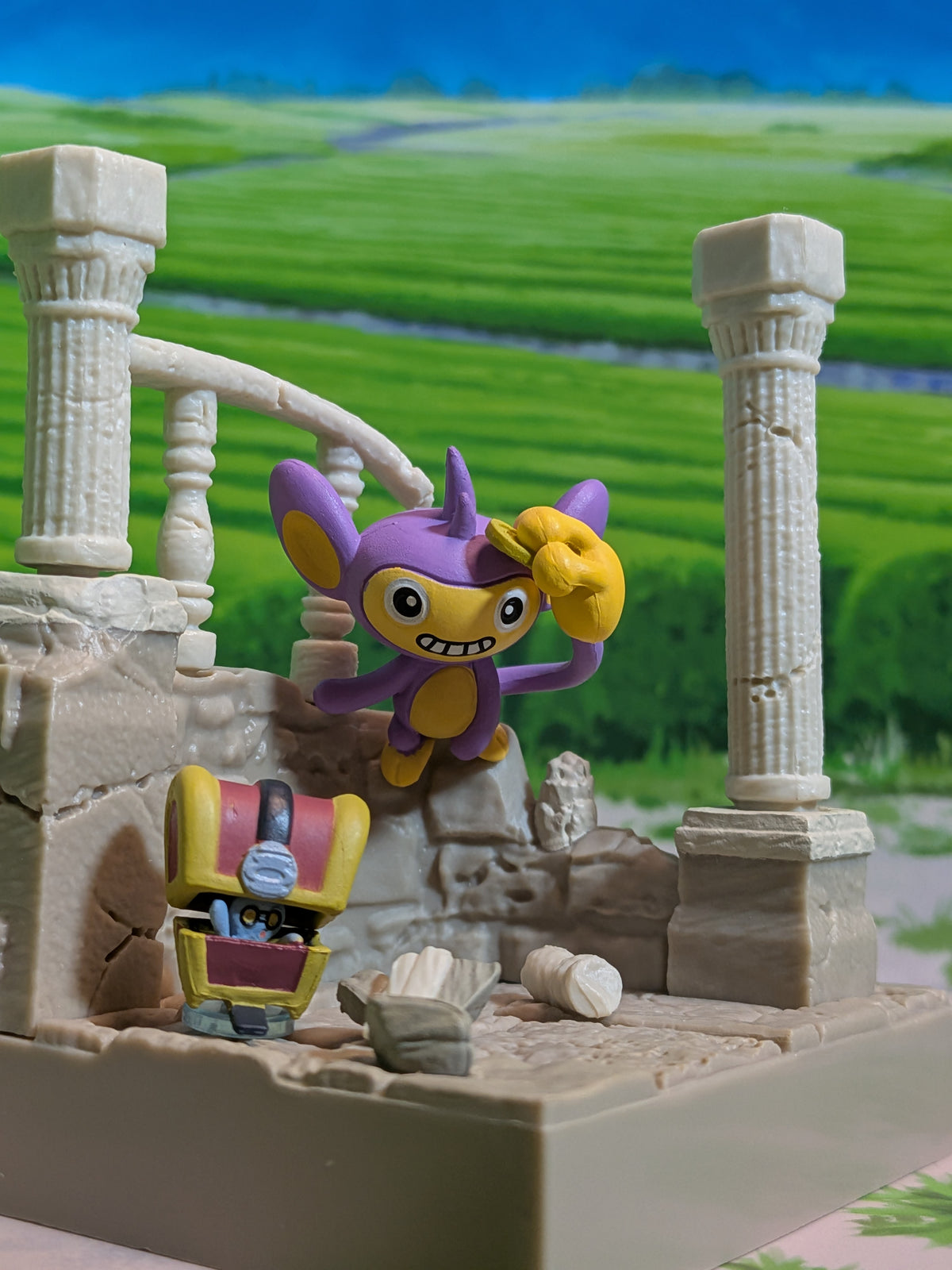 Re-Ment Pokémon: Diorama Collection - Antike Burgruinen - Capumain & Mordudor | Aipom & Gimmighoul | Eipam & Gimmiguru (~10cm)