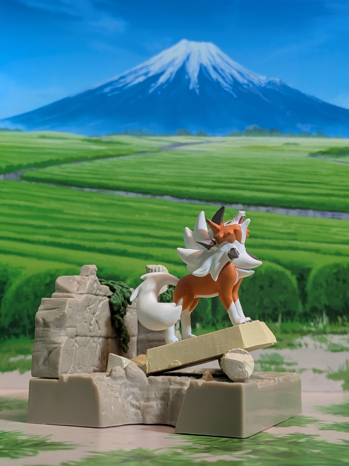 Re-Ment Pokémon: Diorama Collection - Ancient Castle Ruins - Lougaroc (Forme Crépusculaire) | Lycanroc (Dusk Form) | Lugarugan (Tasogare no Sugata) (~10cm)