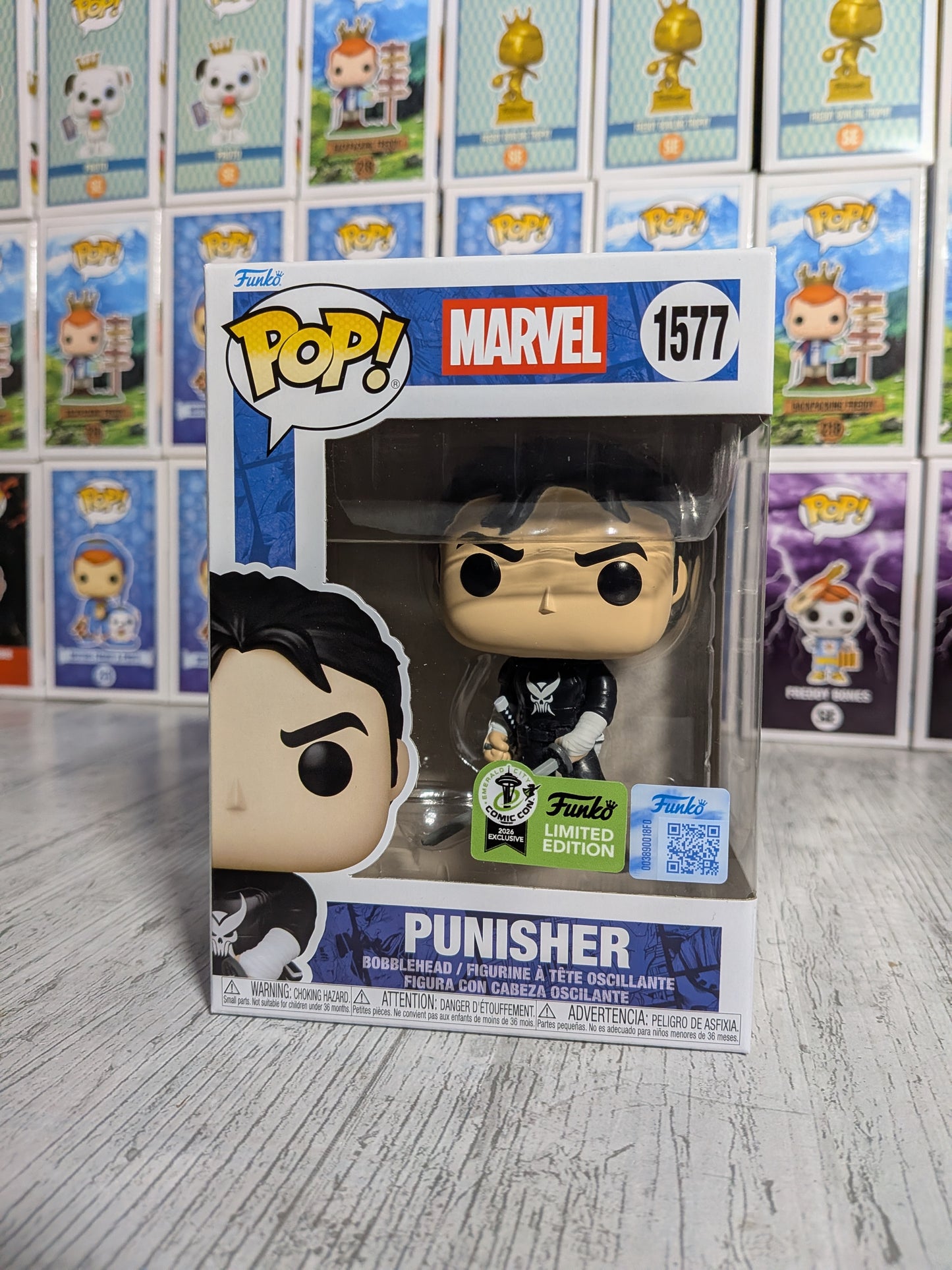 Funko Pop Marvel #1577 – Punisher mit Schwert (ECCC2026/beschädigte Box)