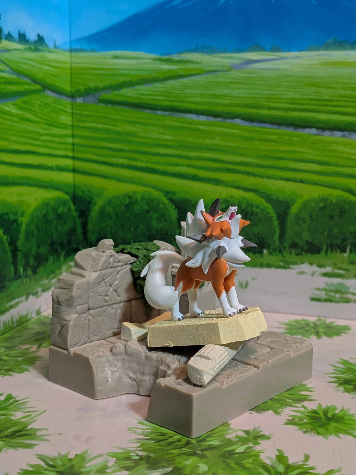 Re-Ment Pokémon: Diorama Collection - Ancient Castle Ruins - Lougaroc (Forme Crépusculaire) | Lycanroc (Dusk Form) | Lugarugan (Tasogare no Sugata) (~10cm)