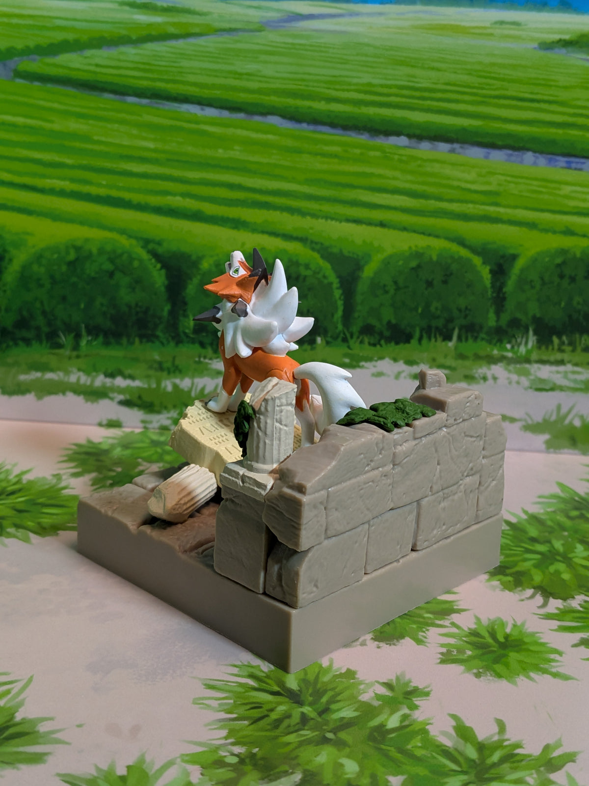 Re-Ment Pokémon: Diorama Collection - Ancient Castle Ruins - Lougaroc (Forme Crépusculaire) | Lycanroc (Dusk Form) | Lugarugan (Tasogare no Sugata) (~10cm)